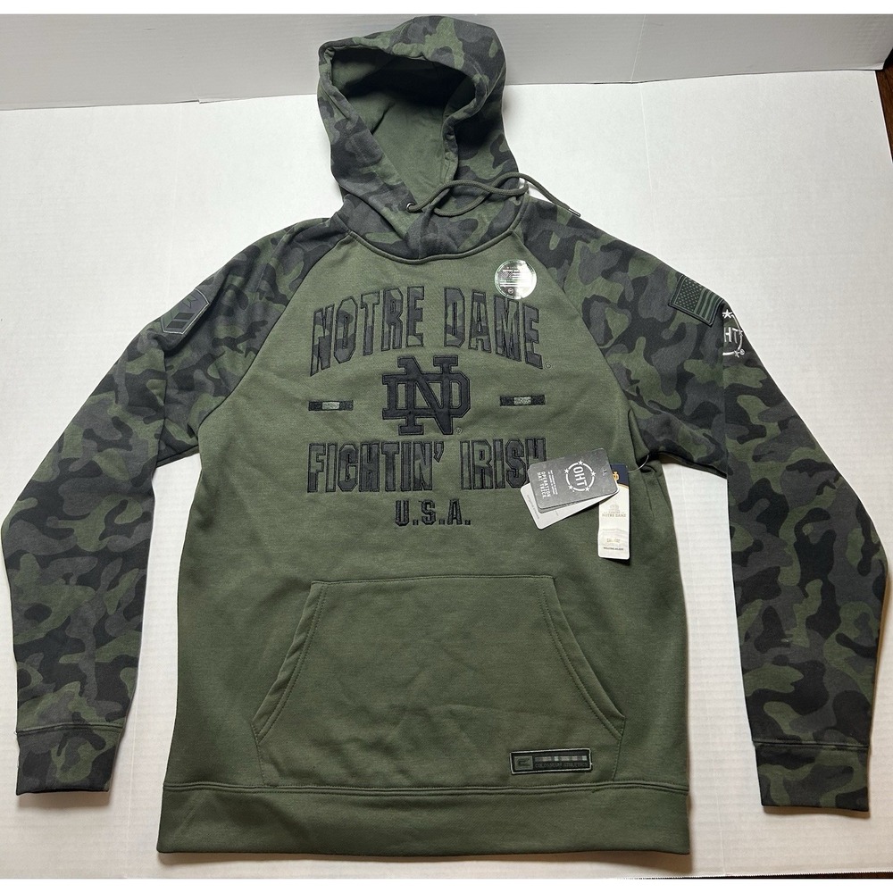New Notre Dame Fighting Irish Hoodie Size Large Camo OHT Pullover Sweatshirt NWT